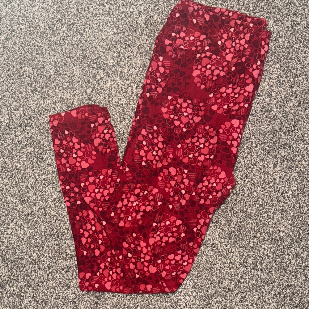 LuLaRoe Red and Pink Patterned Leggings